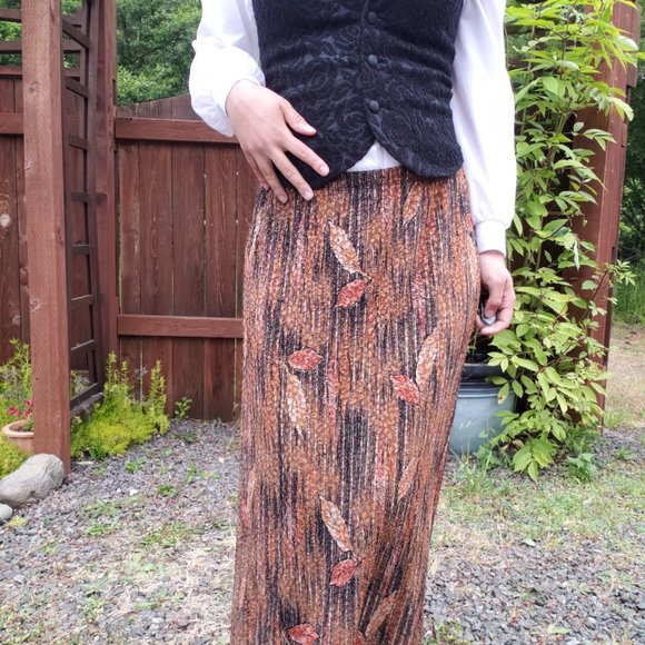 Vintage 90's Notations Fall Vibes Leaf Print Maxi Skirt Size Large - Picture 4 of 11
